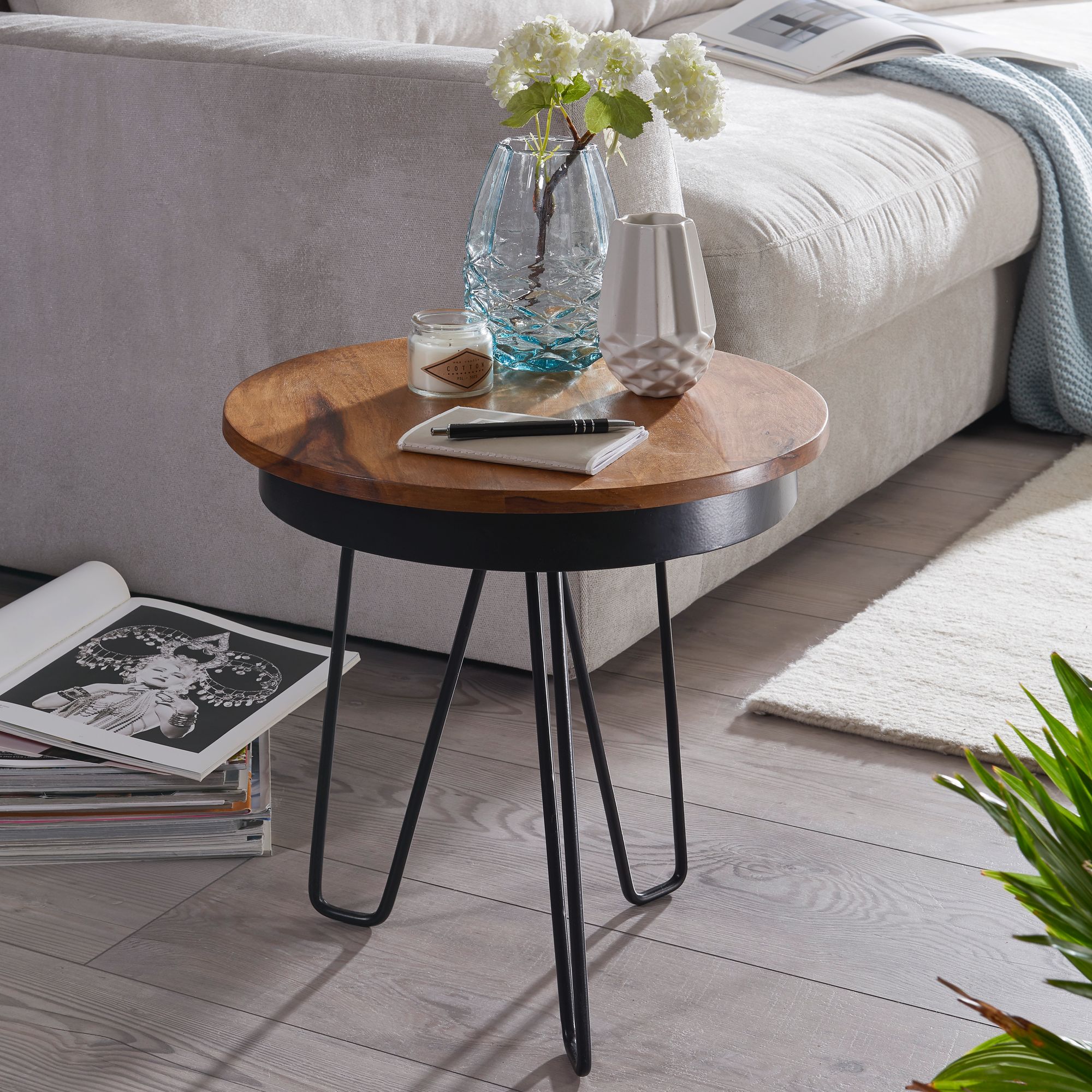 Beistelltisch Hadbjerg Sheesham Massivholz Ø 43 cm