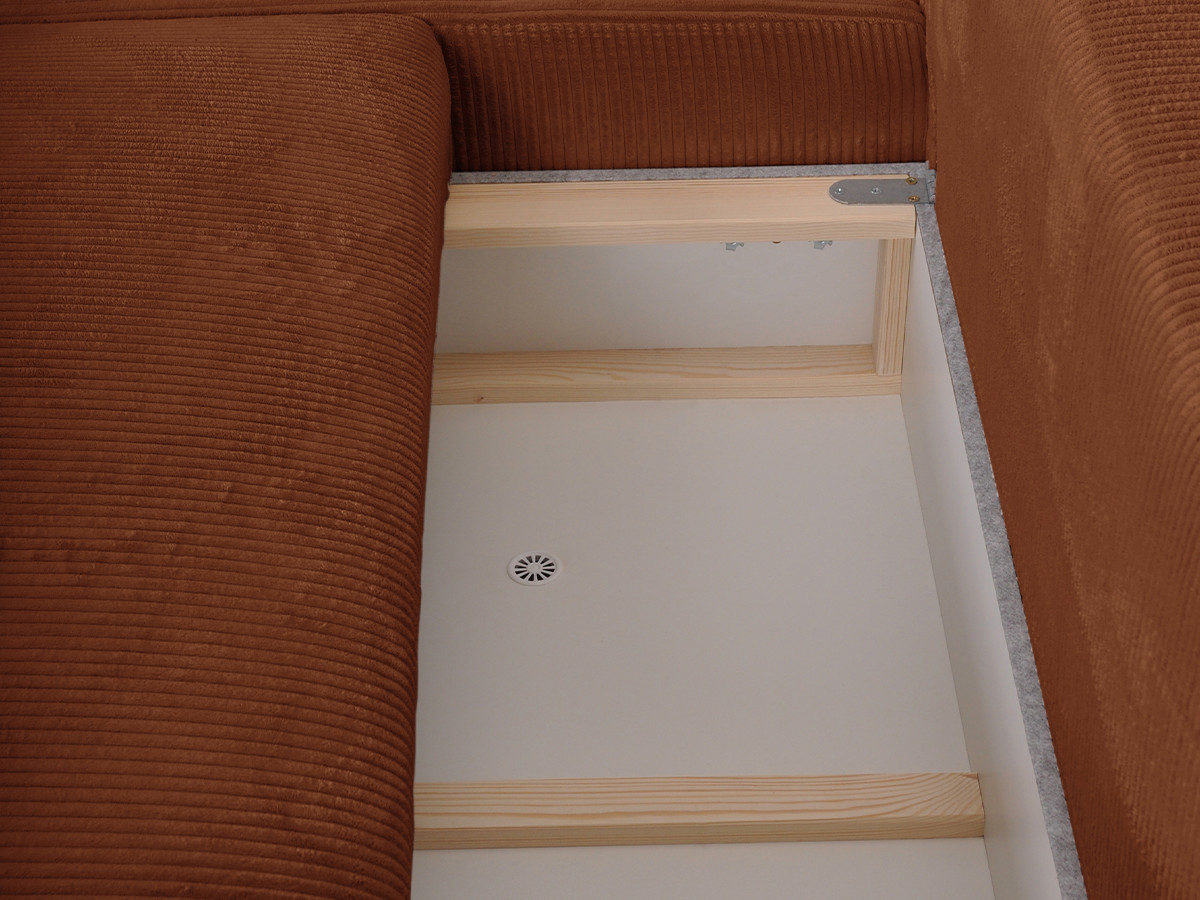 Bobochic Campi Ecksofa mit Schlaffunktion und Bettkasten Cordsamt Orange Ecke links