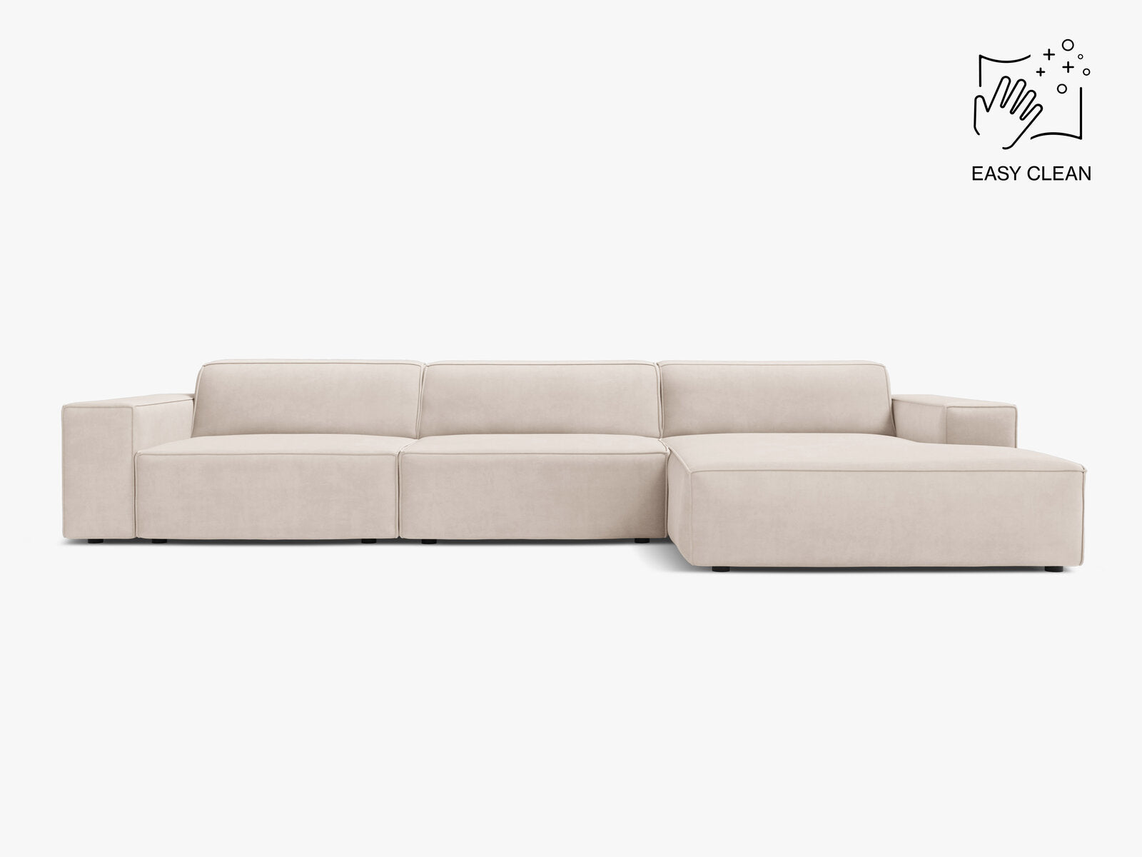 Micadoni Ecksofa Jodie 4-Sitzer Samt Venus Helles Beige Rechts