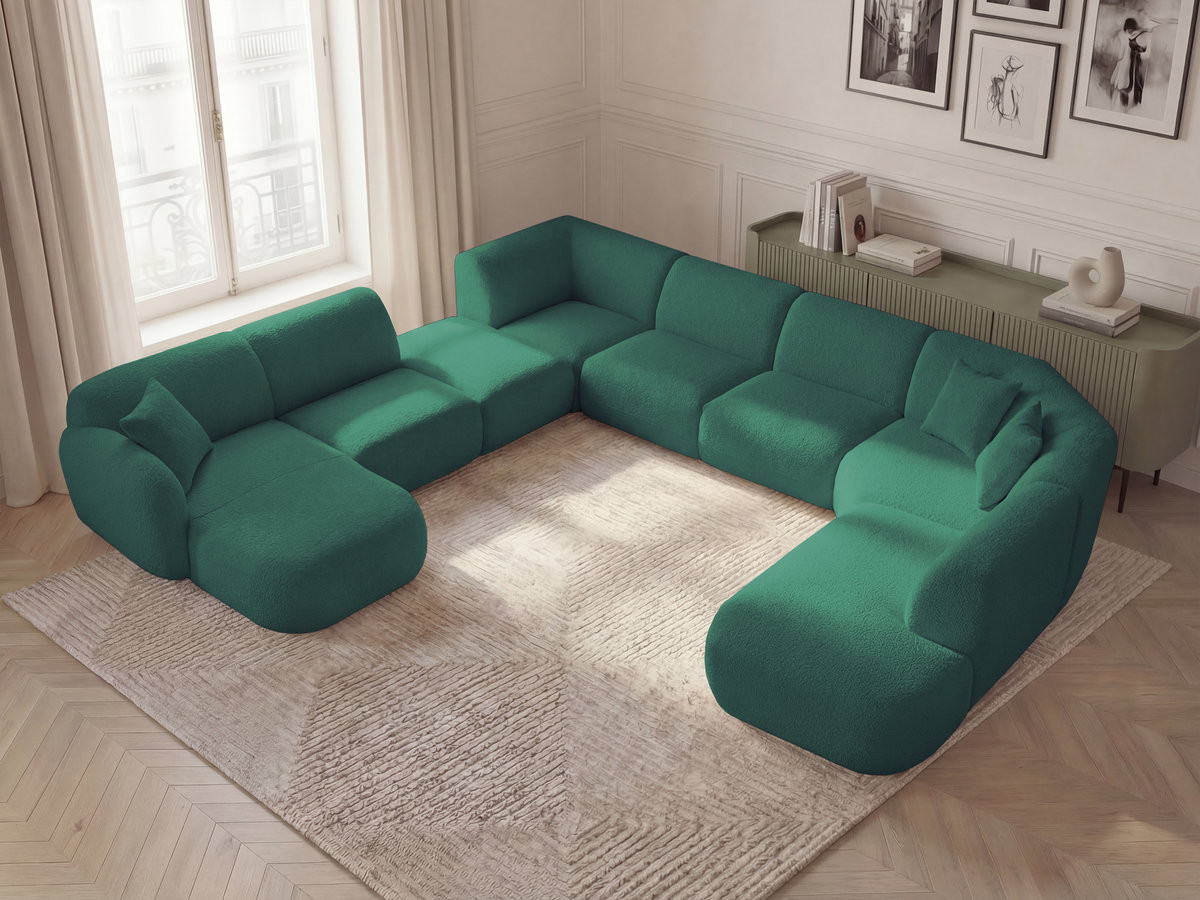 Bobochic Anda Wohnlandschaft mit Pouf 396 × 357 cm Chenille Dunkelgrün Ecke links