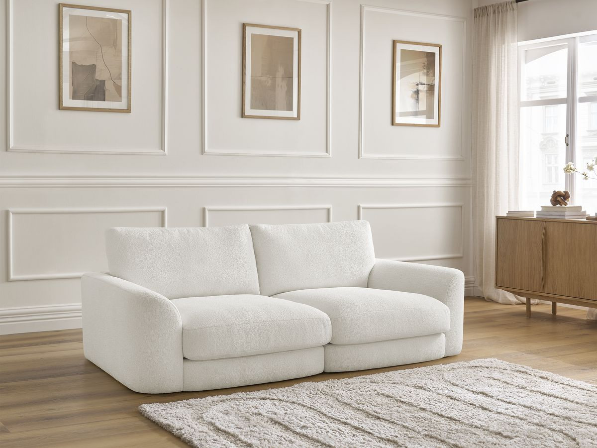 Bobochic Leonore Sofa 3-Sitzer Bouclé-Stoff Weiß