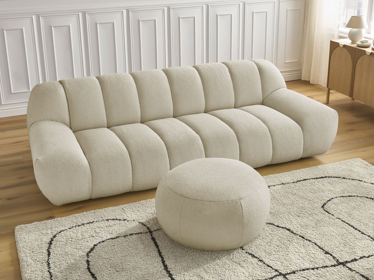 Bobochic Hayden Sofa 4-Sitzer mit Pouf Bouclé-Stoff Beige