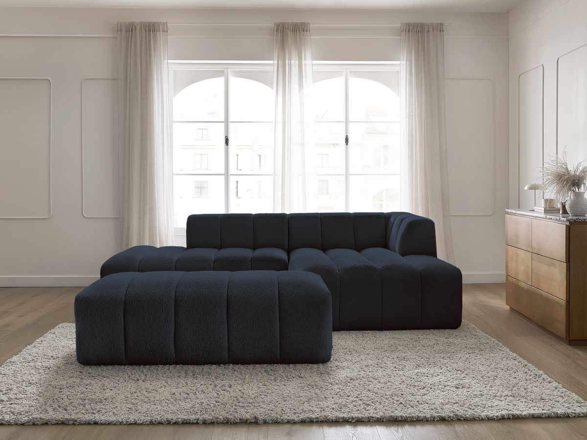 Bobochic Annecy Ecksofa mit Pouf Bouclé-Stoff Dunkelblau Ecke rechts