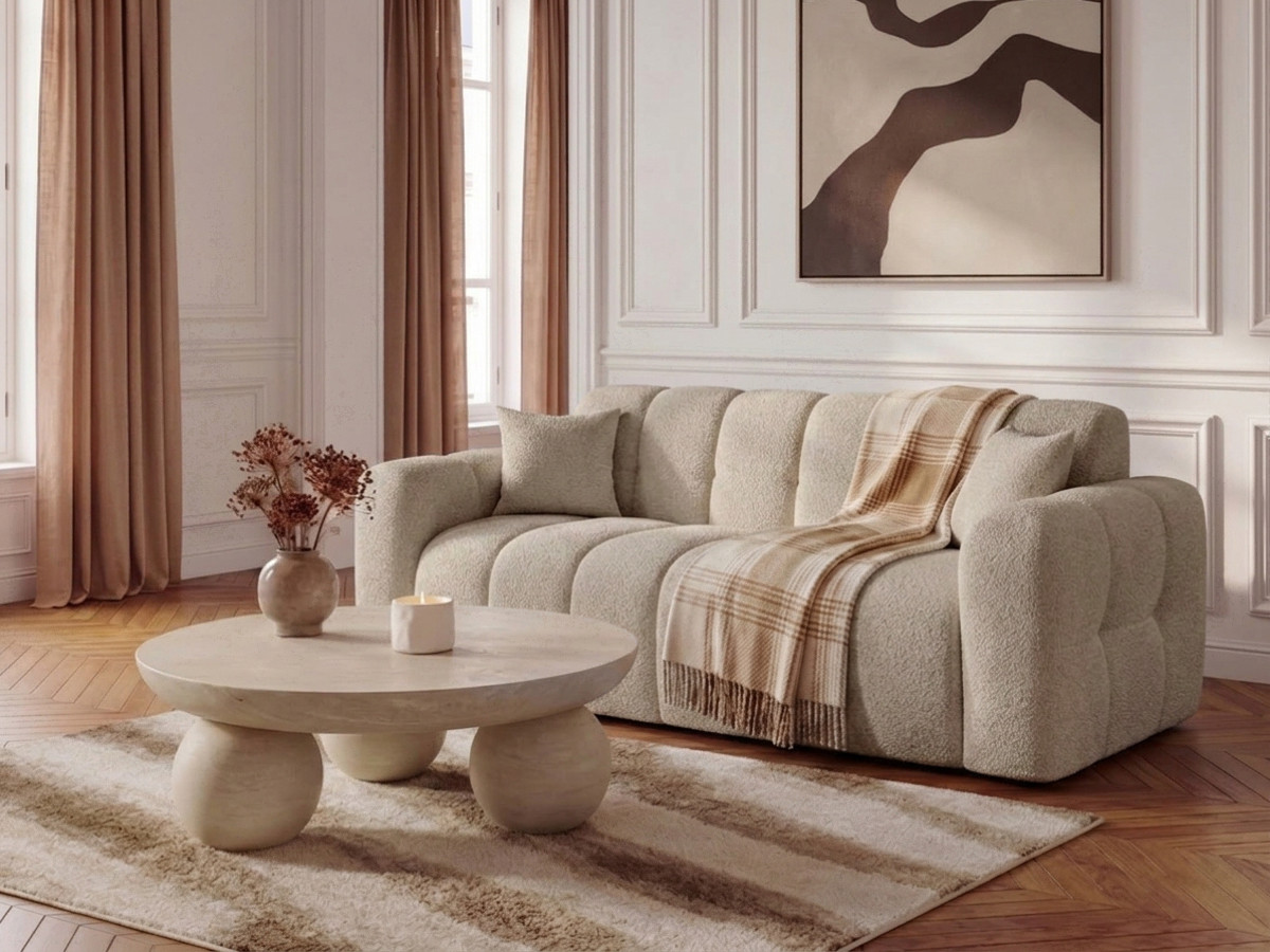 Bobochic Bradley Schlafsofa 3-Sitzer Bouclé-Stoff Beige