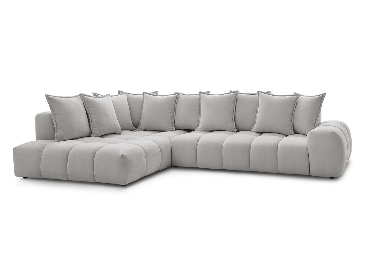 Bobochic Everest Ecksofa, 10 Kissen Strukturstoff Hellgrau Ecke links