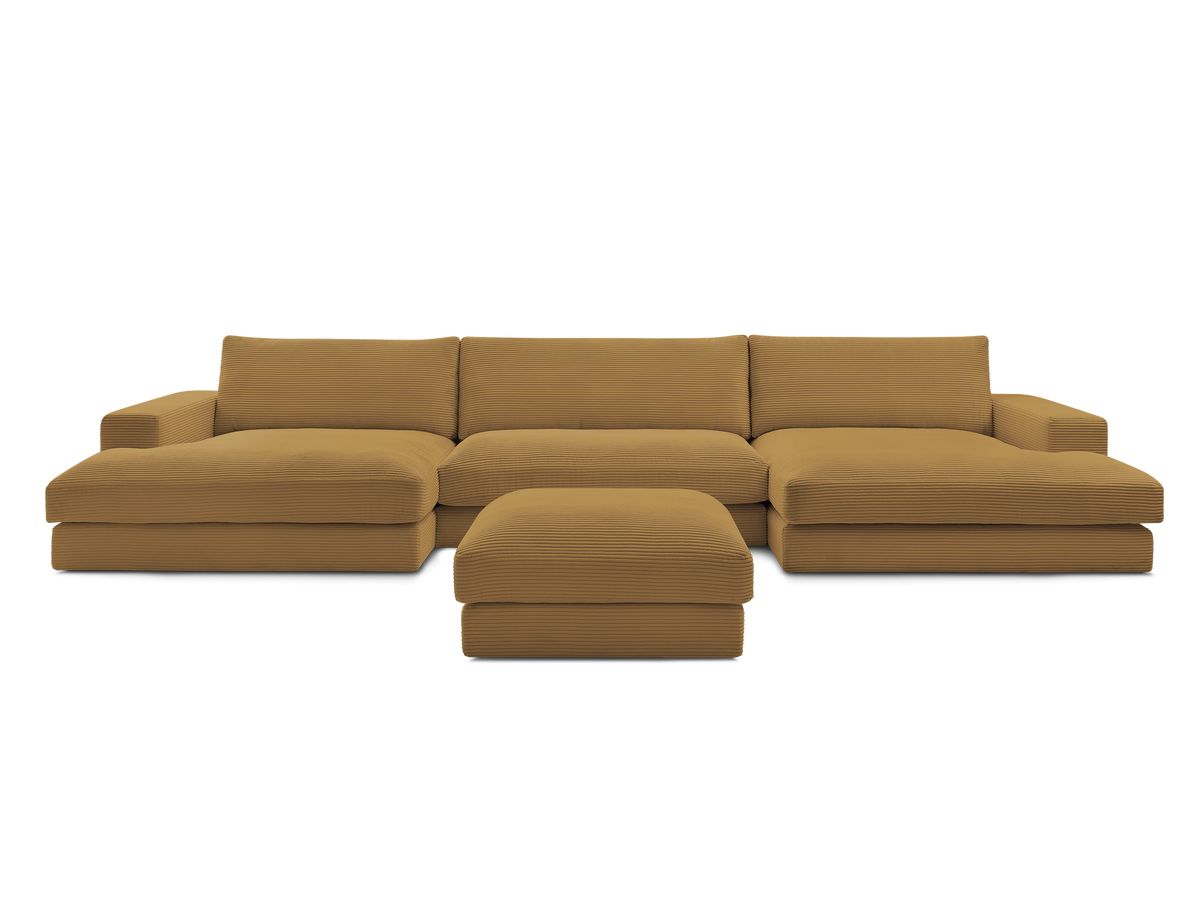 Bobochic Leonard Wohnlandschaft mit Pouf 404 × 159 cm Cordsamt Gelb