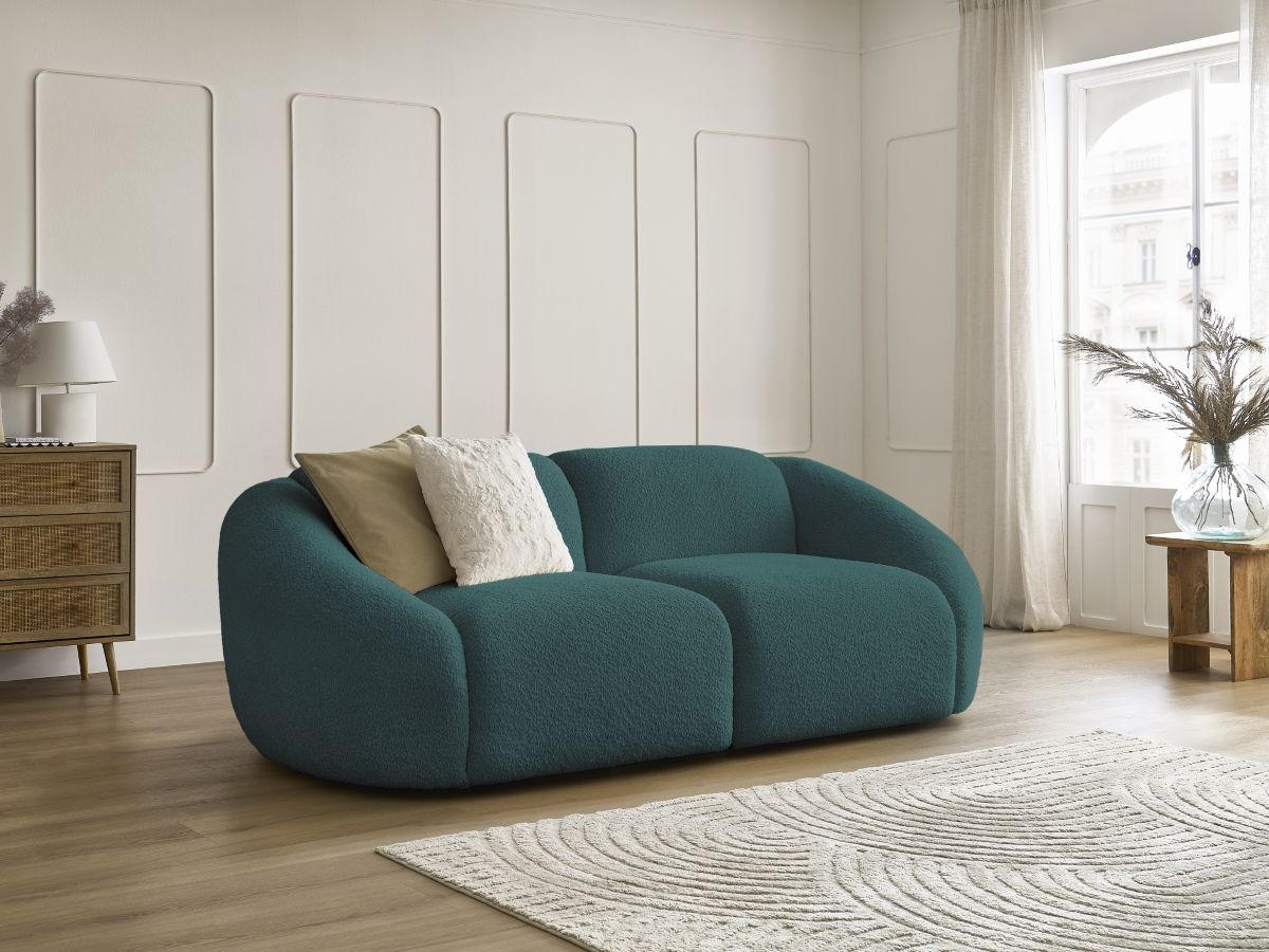 Bobochic Tina Sofa 2-Sitzer Bouclé-Stoff Hellblau
