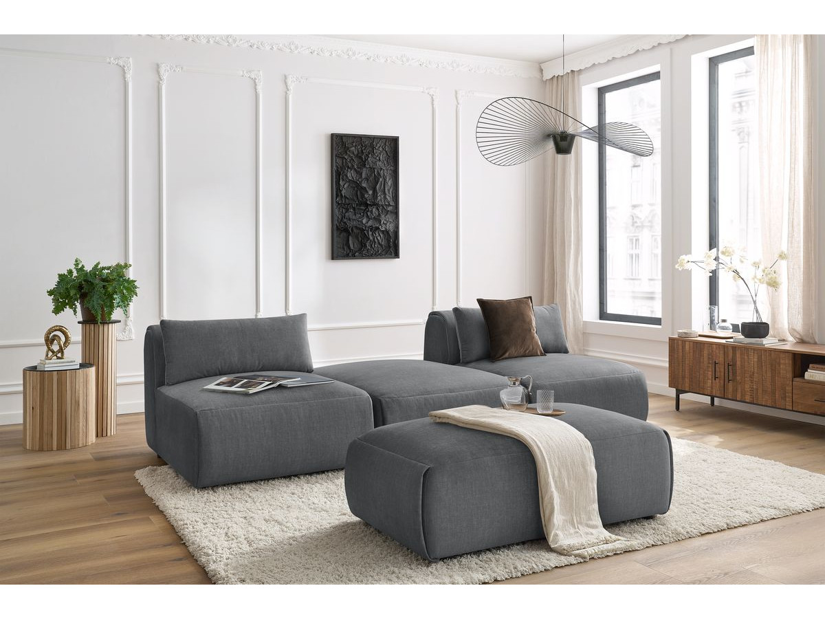 Bobochic Jeanne Sofa 4-Sitzer mit Pouf Samt Dunkelgrau