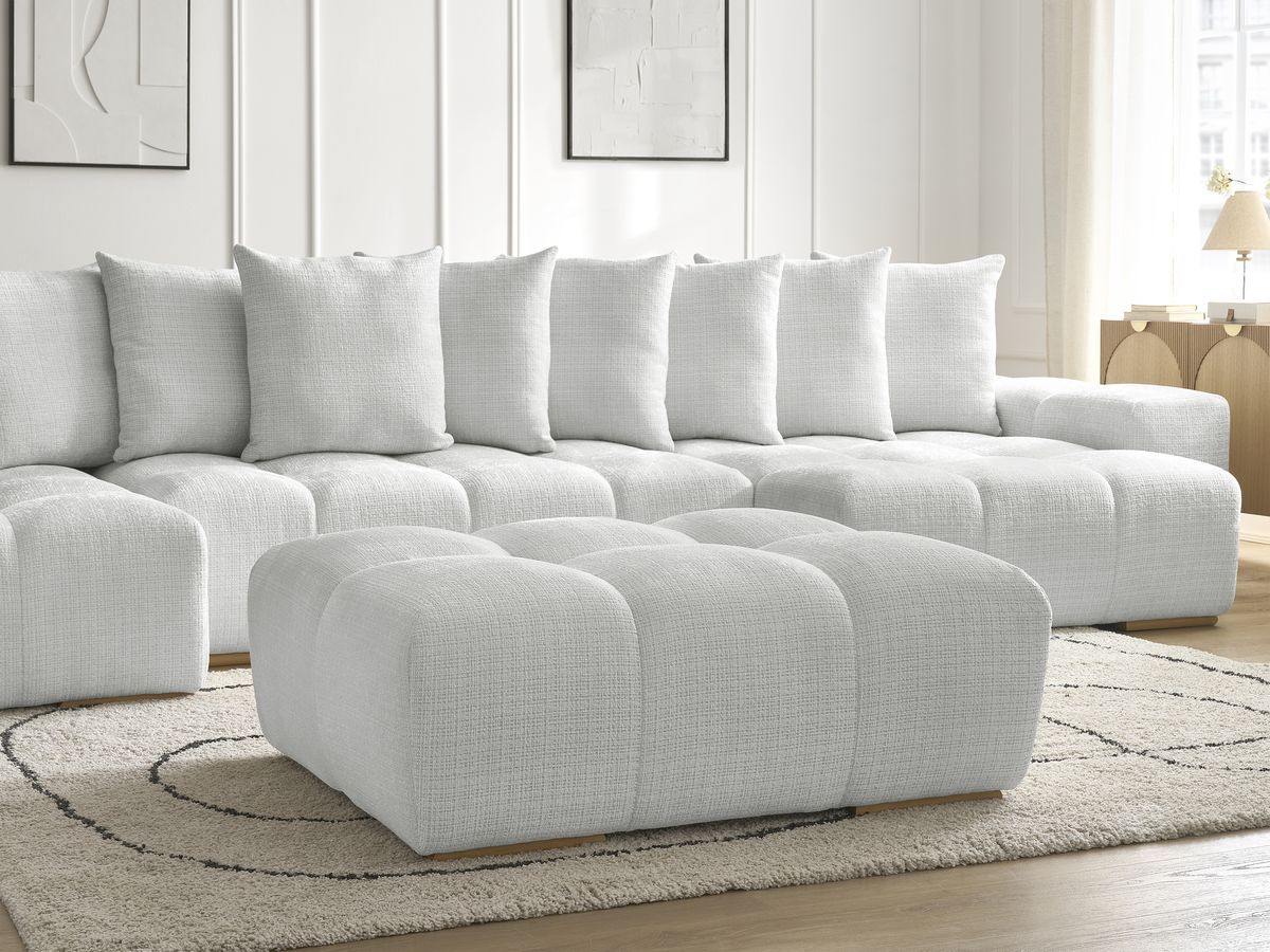 Bobochic Anakin Wohnlandschaft mit Pouf, Liegefläche 137 × 382 cm, 10 Kissen Strukturstoff Hellgrau