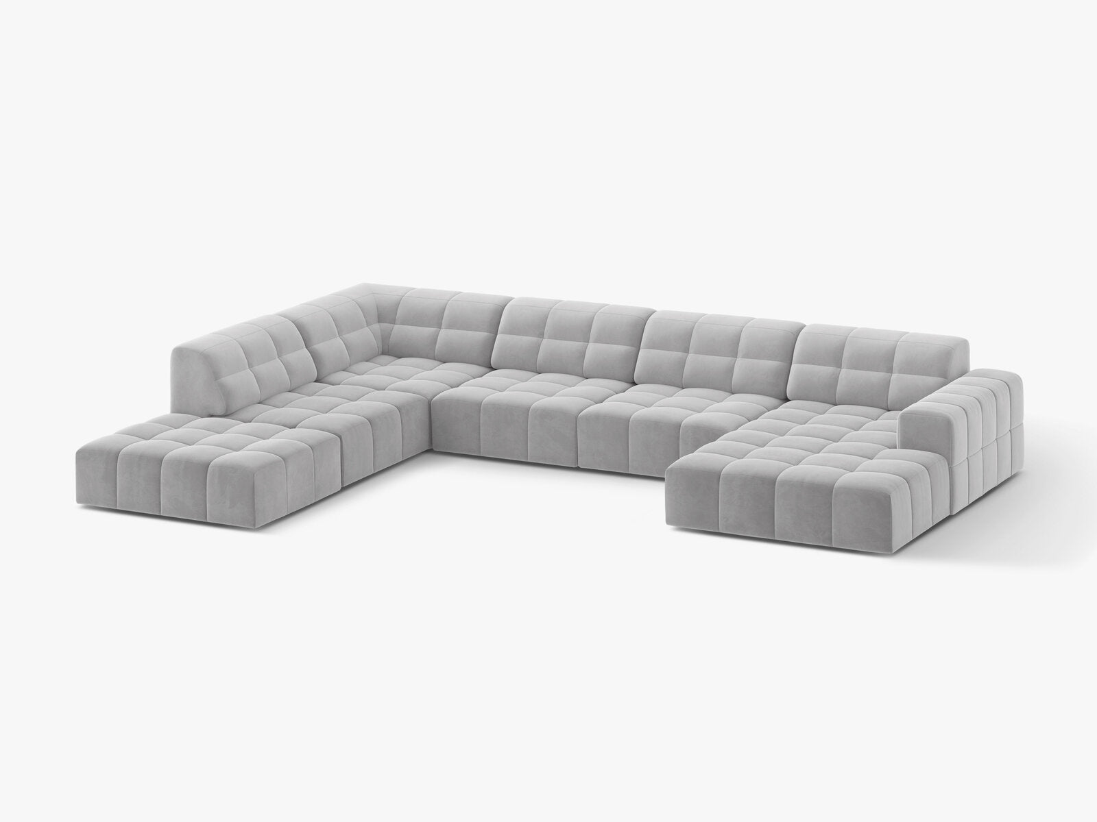 Micadoni Panorama Ecksofa Jennifer 7-Sitzer Links Samt Bluvel Silber