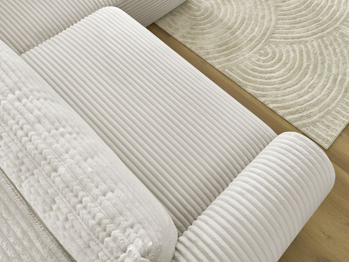 Bobochic Lucien Ecksofa mit Schlaffunktion und Bettkasten 296 × 198 cm Breitcord weich Beige Ecke rechts