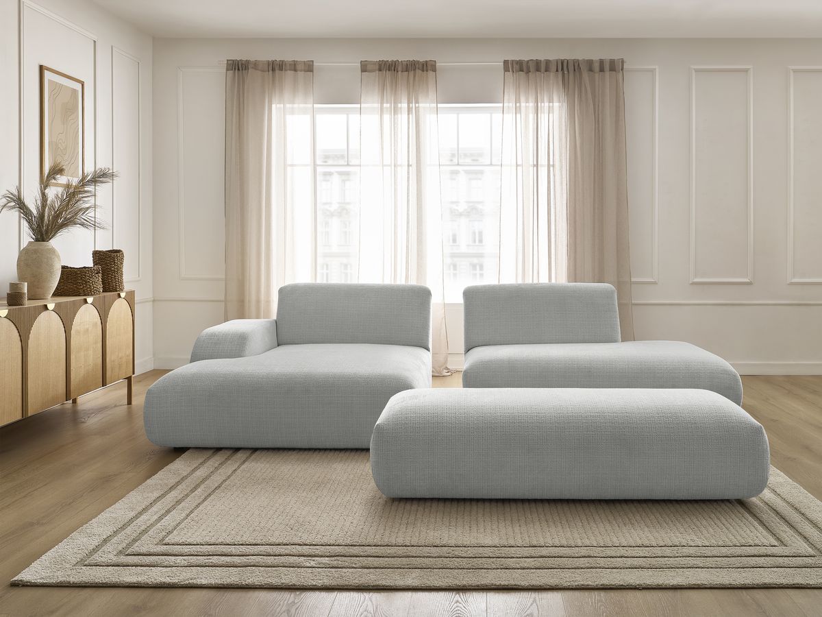 Bobochic Sirius Ecksofa mit Pouf 300 × 170 cm Strukturstoff Hellgrau Ecke links