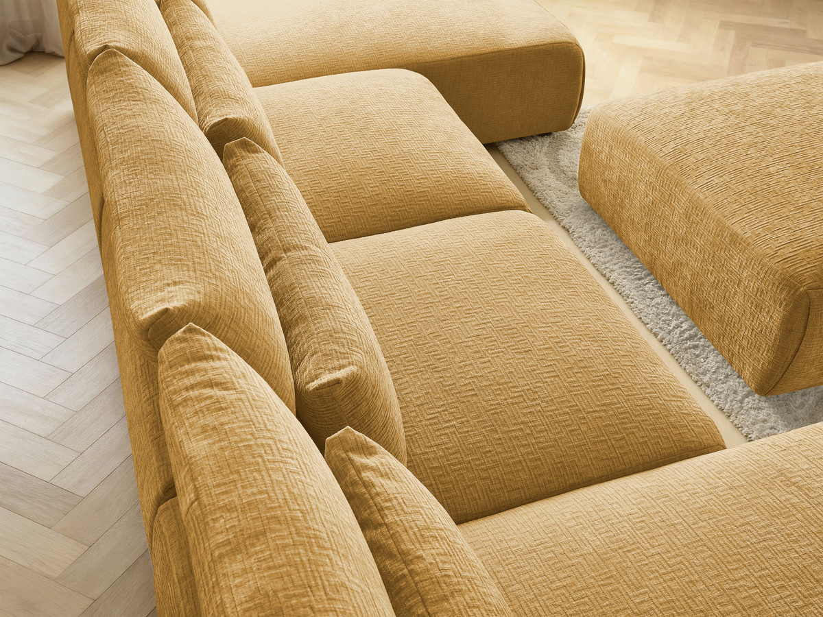 Bobochic Jana Wohnlandschaft mit großem Pouf Strukturstoff Gelb