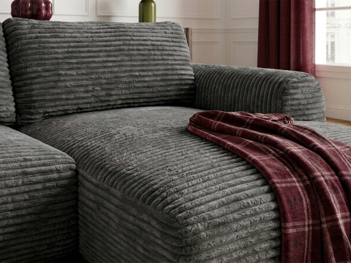 Bobochic Lucien Ecksofa mit Schlaffunktion und Bettkasten Breitcord weich Dunkelgrau Ecke rechts
