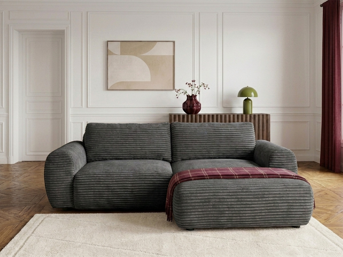 Bobochic Lucien Ecksofa mit Schlaffunktion und Bettkasten Breitcord weich Dunkelgrau Ecke rechts