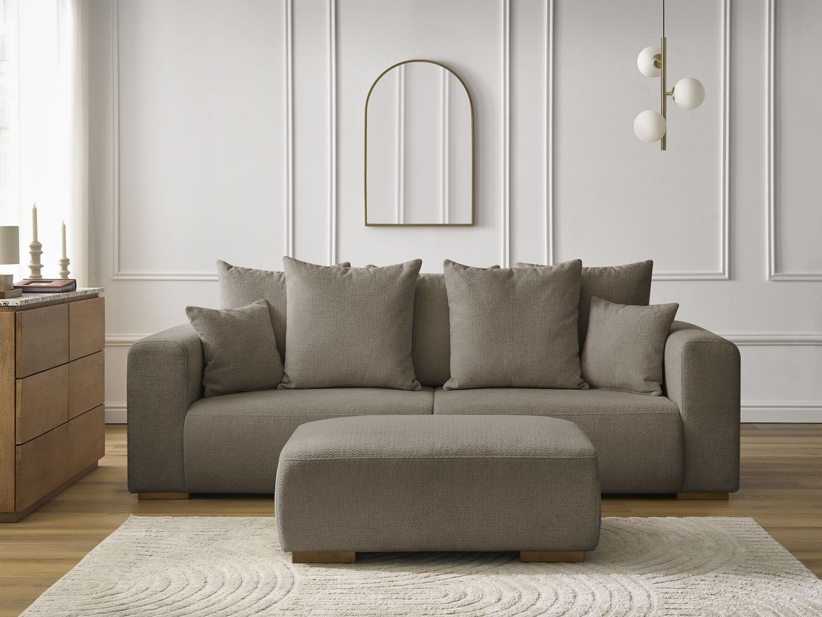 Bobochic Sidonie Sofa 4-Sitzer mit Pouf Melange-Stoff Taupe