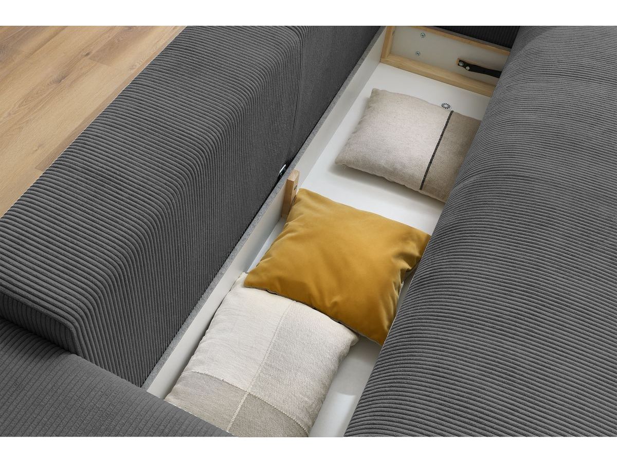 Bobochic Voltaire Schlafsofa 3-Sitzer mit Bettkasten Cordsamt Dunkelgrau