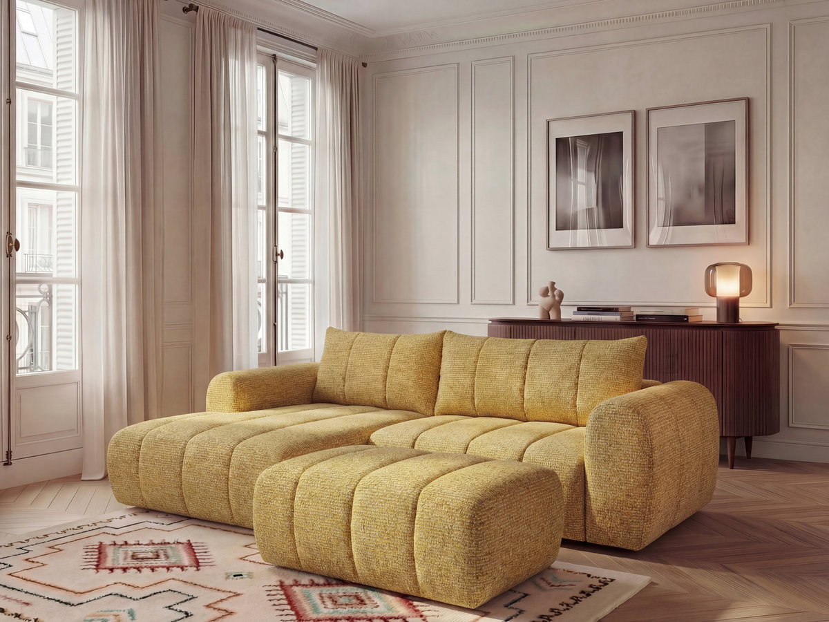 Bobochic Nesty Ecksofa 272 cm mit Pouf Melange-Stoff Gelb Ecke links