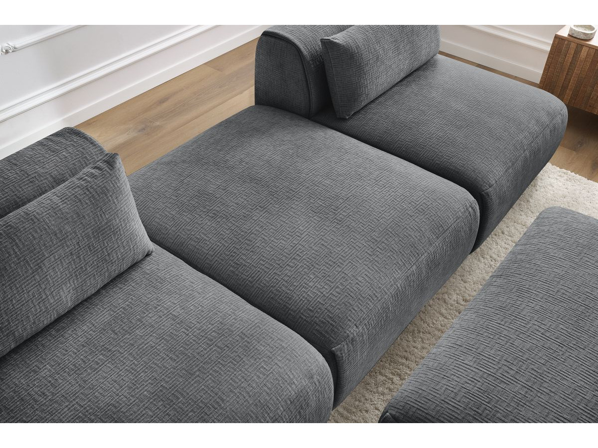 Bobochic Jeanne Sofa 4-Sitzer mit Pouf Strukturstoff Dunkelgrau