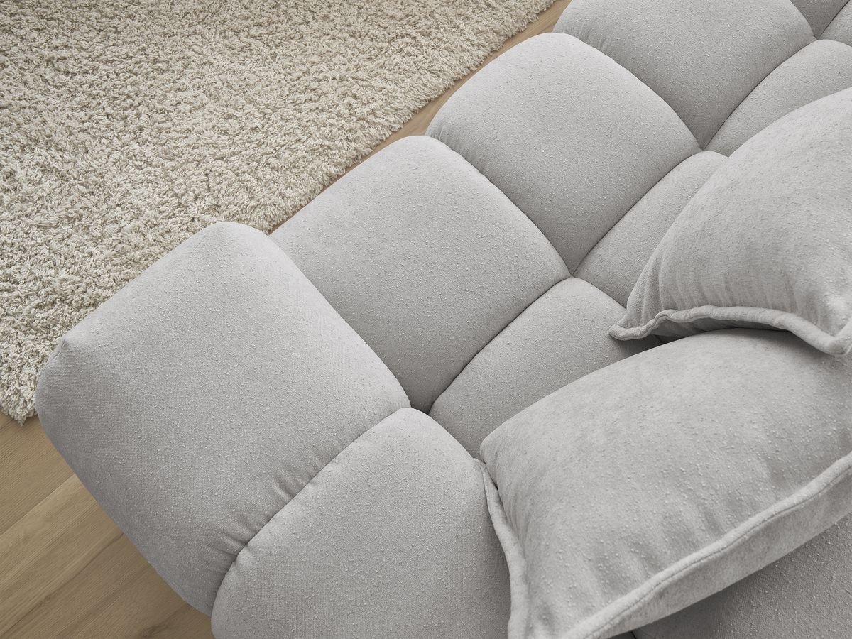 Bobochic Everest Ecksofa mit Schlaffunktion und Pouf, 10 Kissen Strukturstoff Hellgrau Ecke links