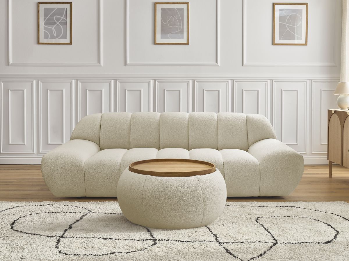 Bobochic Hayden Sofa 2-Sitzer mit Pouf Bouclé-Stoff Beige