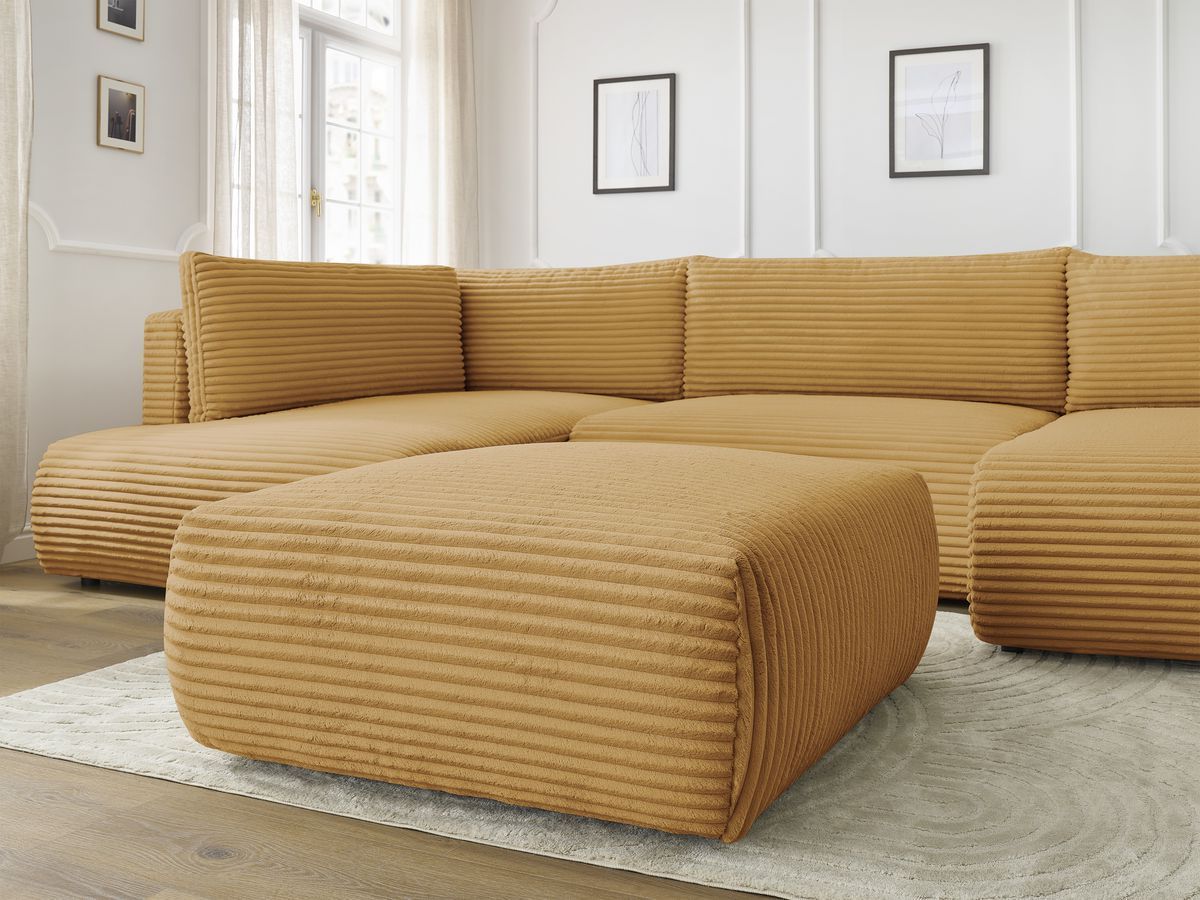 Bobochic Lucien Wohnlandschaft mit Pouf Breitcord weich Gelb Ecke rechts