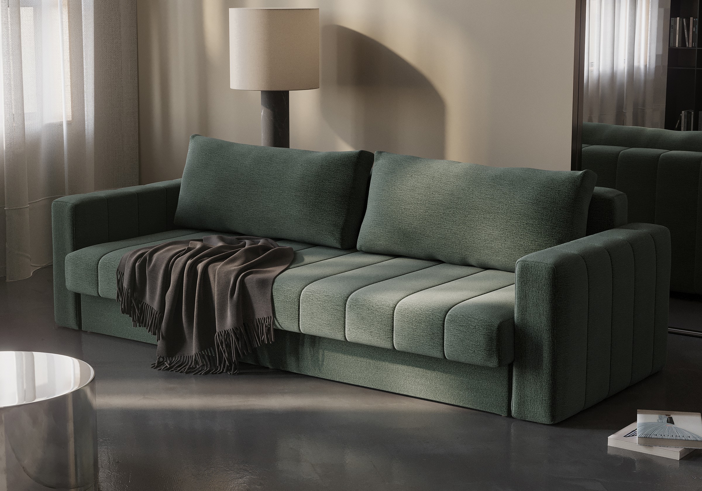 Schlafsofa Akello mit Chaiselongue und Armlehnen
