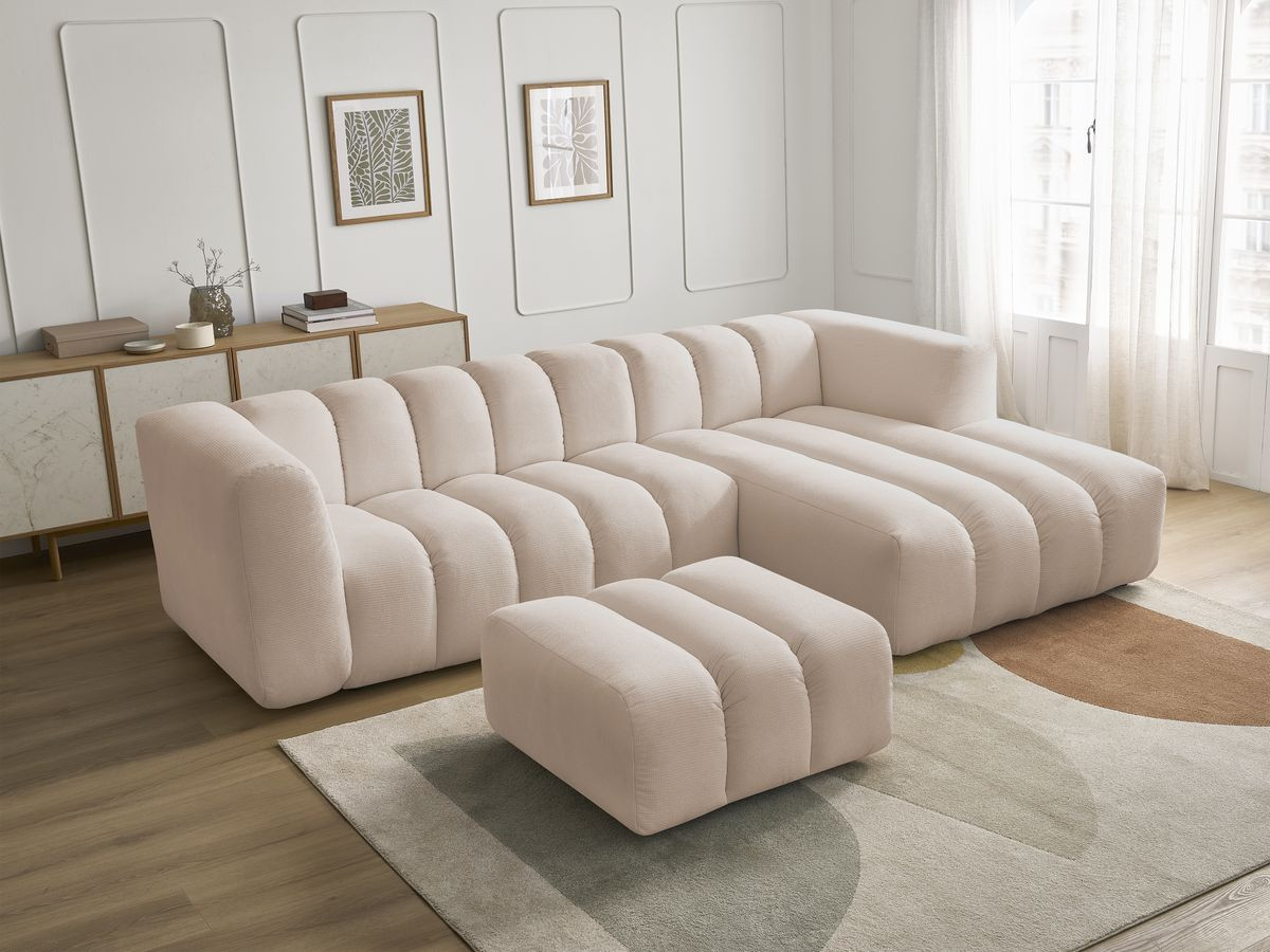Bobochic Talia Ecksofa mit Pouf Melange-Stoff Beige Ecke rechts