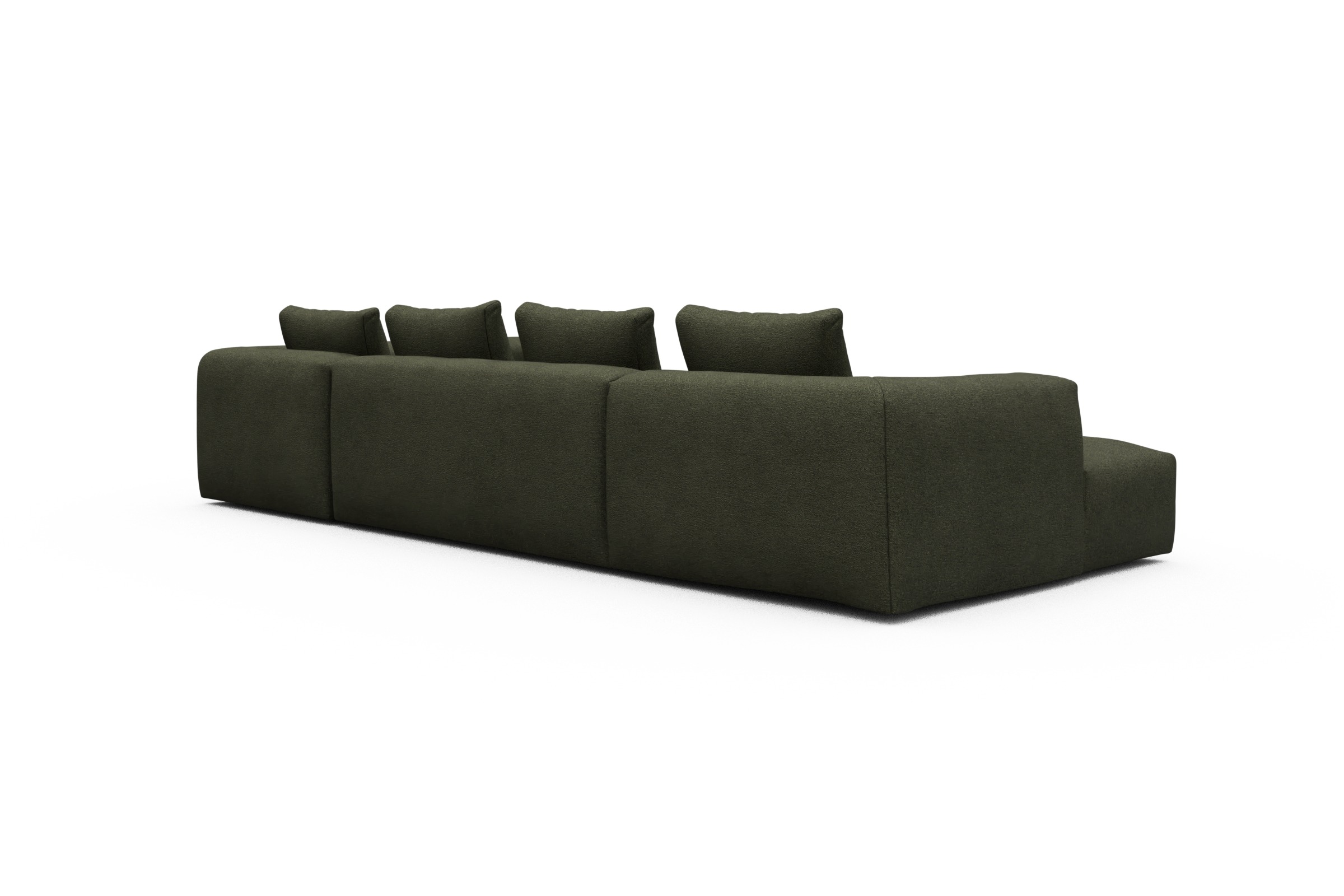 Wohnlandschaft Fred Chaiselongue links mit 2-Sitzer und lange Armlehne rechts Boucle-Forest-Green