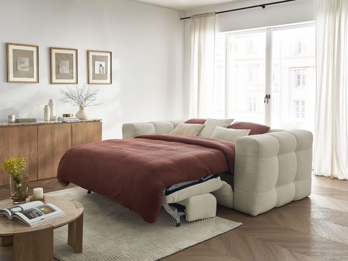Bobochic Cloud Schlafsofa 3-Sitzer Bouclé-Stoff Beige