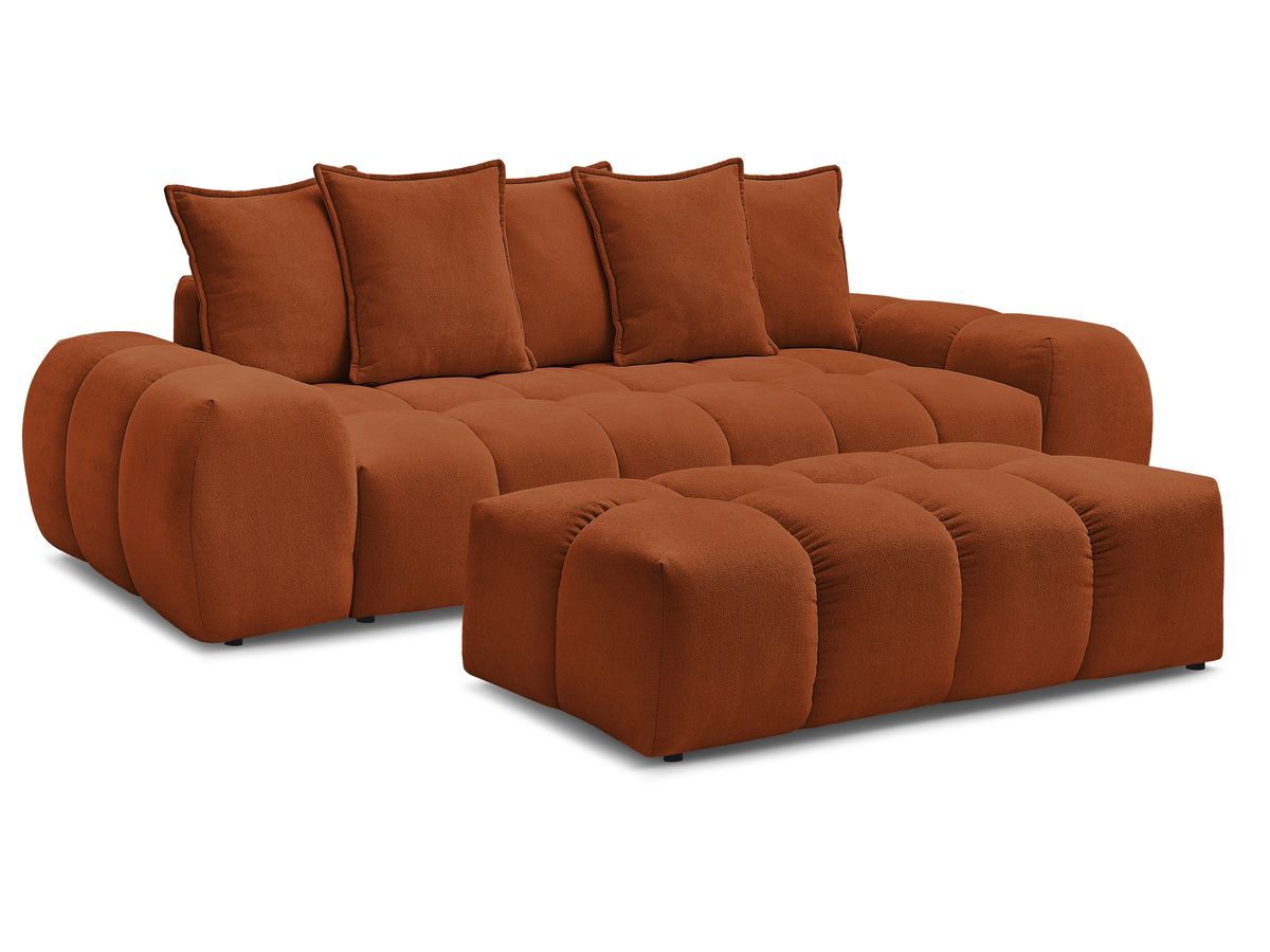 Bobochic Everest Sofa 3-Sitzer mit Pouf, 5 Kissen Strukturstoff Orange