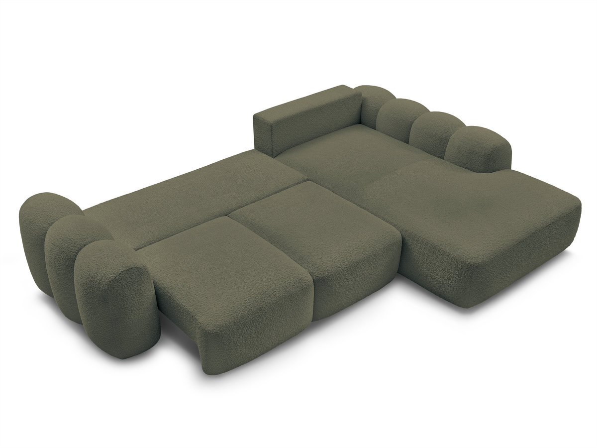 Bobochic Montaigne Ecksofa mit Schlaffunktion und Bettkasten 288 × 196 cm Bouclé-Stoff Grün Ecke rechts
