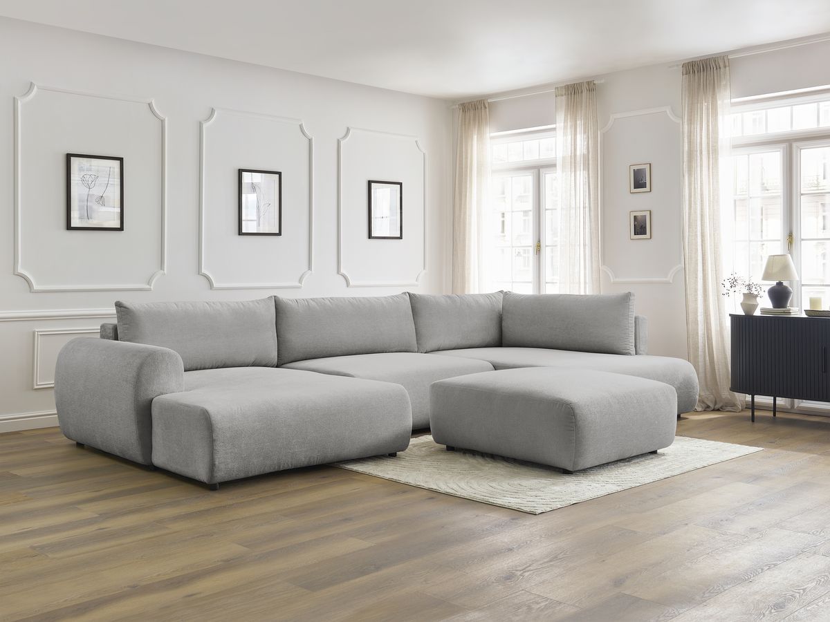 Bobochic Lucien Wohnlandschaft mit Pouf Stoff Hellgrau Ecke links