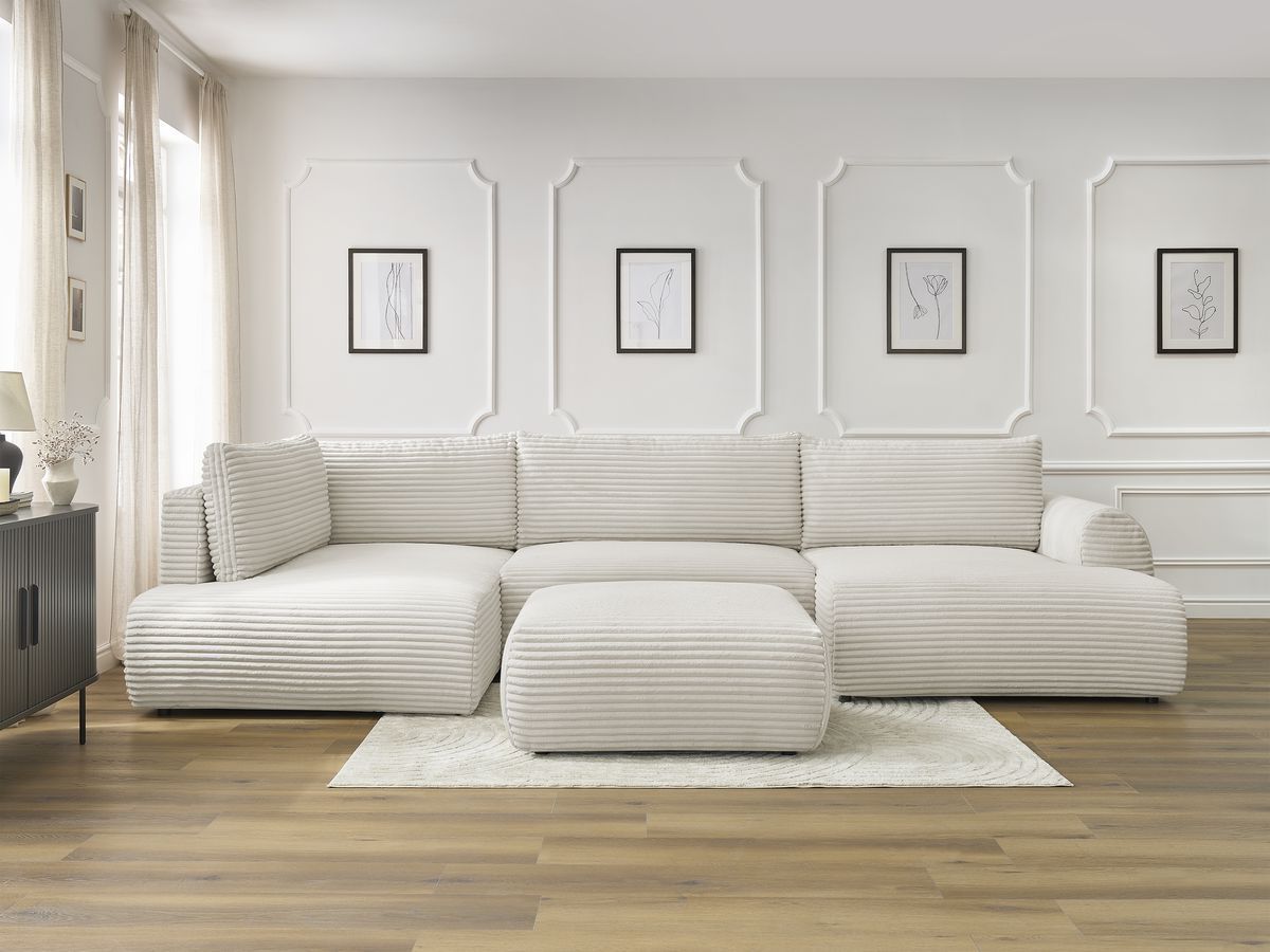 Bobochic Lucien Wohnlandschaft mit Pouf Breitcord weich Beige Ecke rechts
