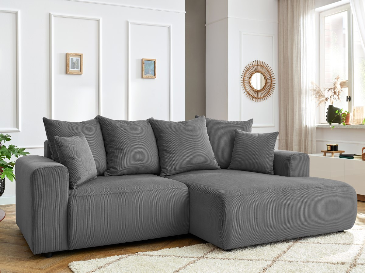 Bobochic Enjoy Ecksofa Cordsamt Dunkelgrau Ecke rechts