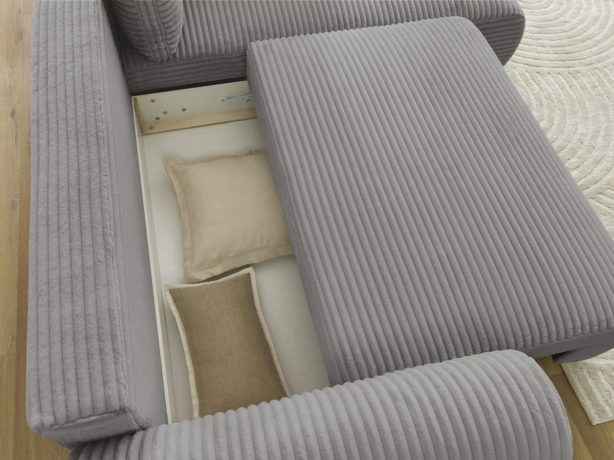 Bobochic Lucien Ecksofa mit Schlaffunktion und Bettkasten 296 × 198 cm Breitcord weich Dunkelgrau Ecke rechts