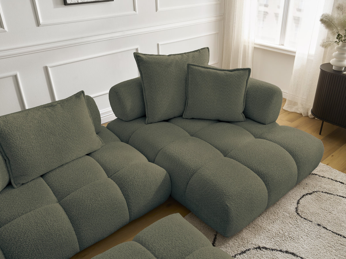 Bobochic Alya Ecksofa mit Pouf Bouclé-Stoff Grün Ecke rechts