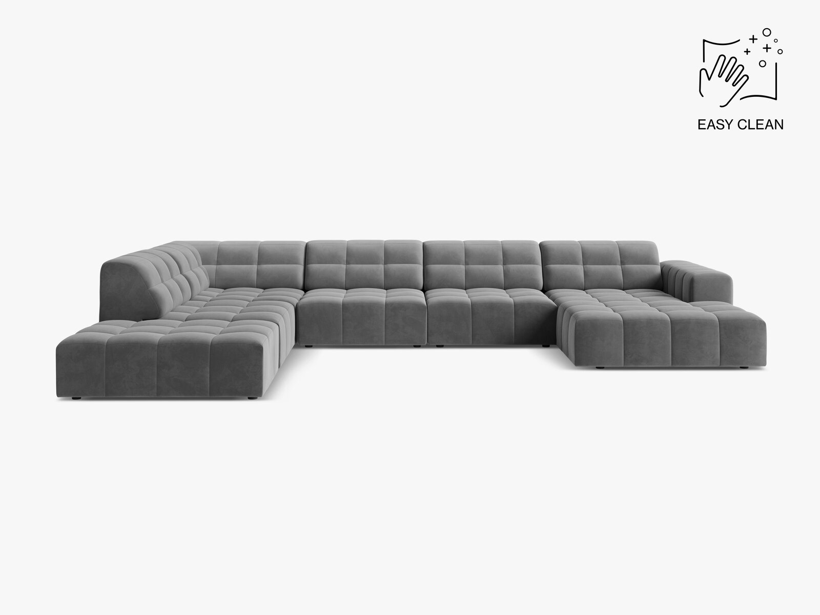 Micadoni Panorama Ecksofa Jennifer 7-Sitzer Links Samt Venus Hellgrau