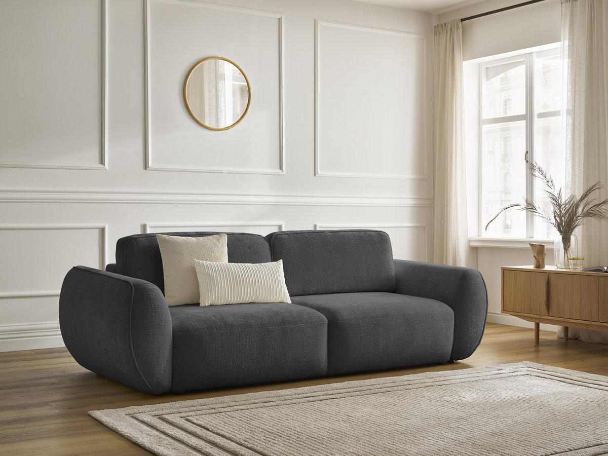 Bobochic Denise Schlafsofa 3-Sitzer mit Bettkasten Strukturstoff Schwarz