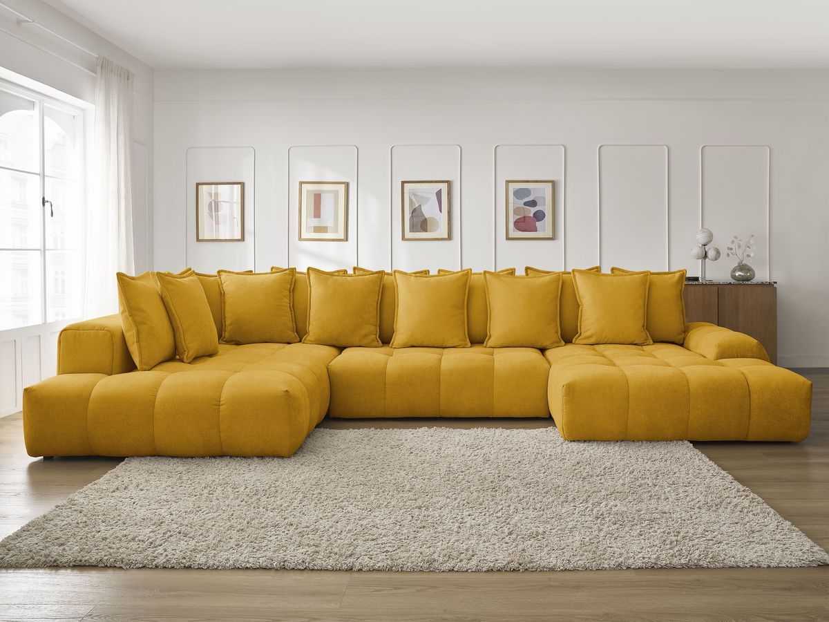 Bobochic Everest Wohnlandschaft, 14 Kissen Strukturstoff Gelb Ecke rechts