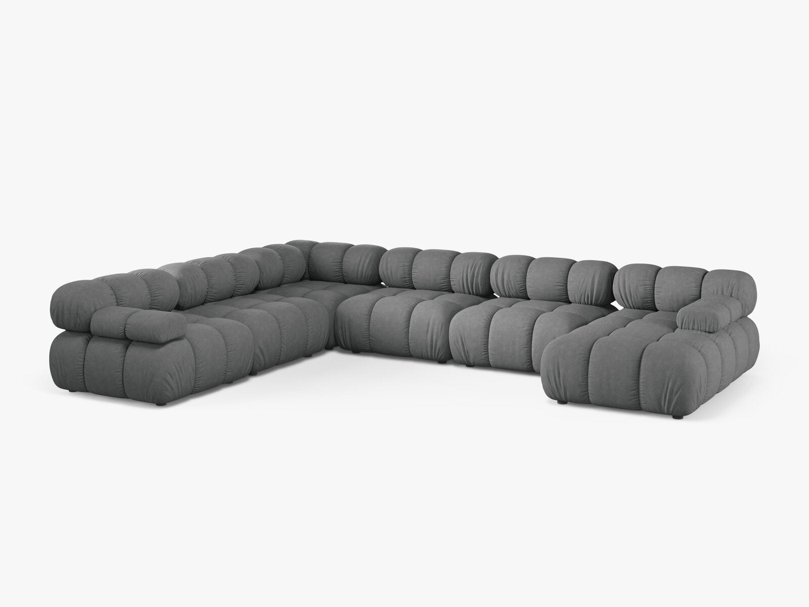 Micadoni Modulares Panorama Ecksofa Bellis 8-Sitzer Links Strukturierter Stoff Liberty Grau