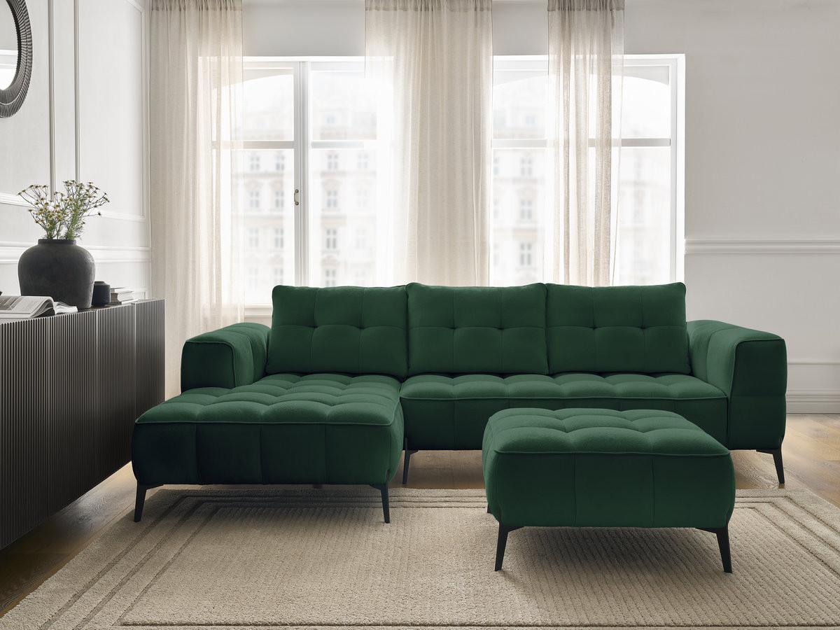 Bobochic Anis Ecksofa mit Pouf Strukturstoff Grün Ecke links