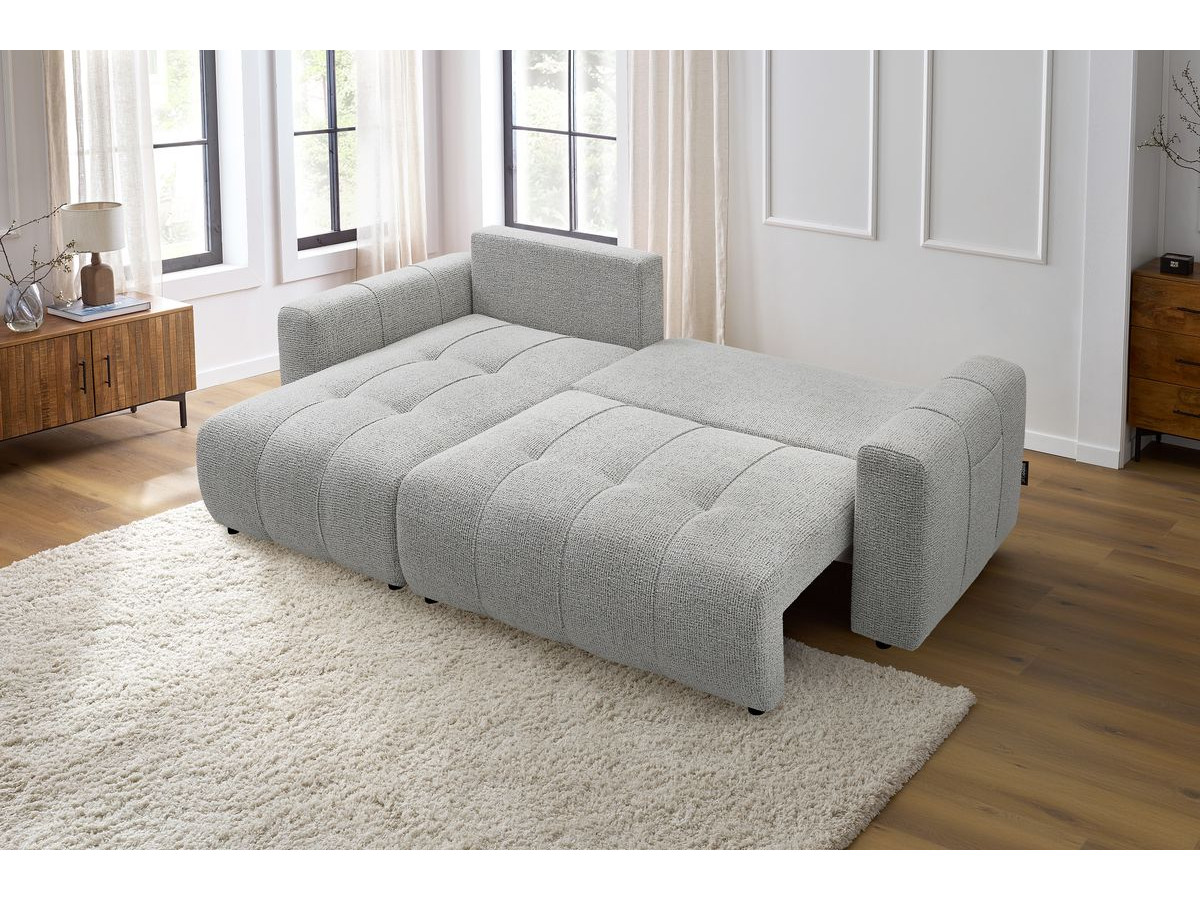 Bobochic Arsene Ecksofa mit Schlaffunktion und Bettkasten 288 × 148 cm Melange-Stoff Hellgrau