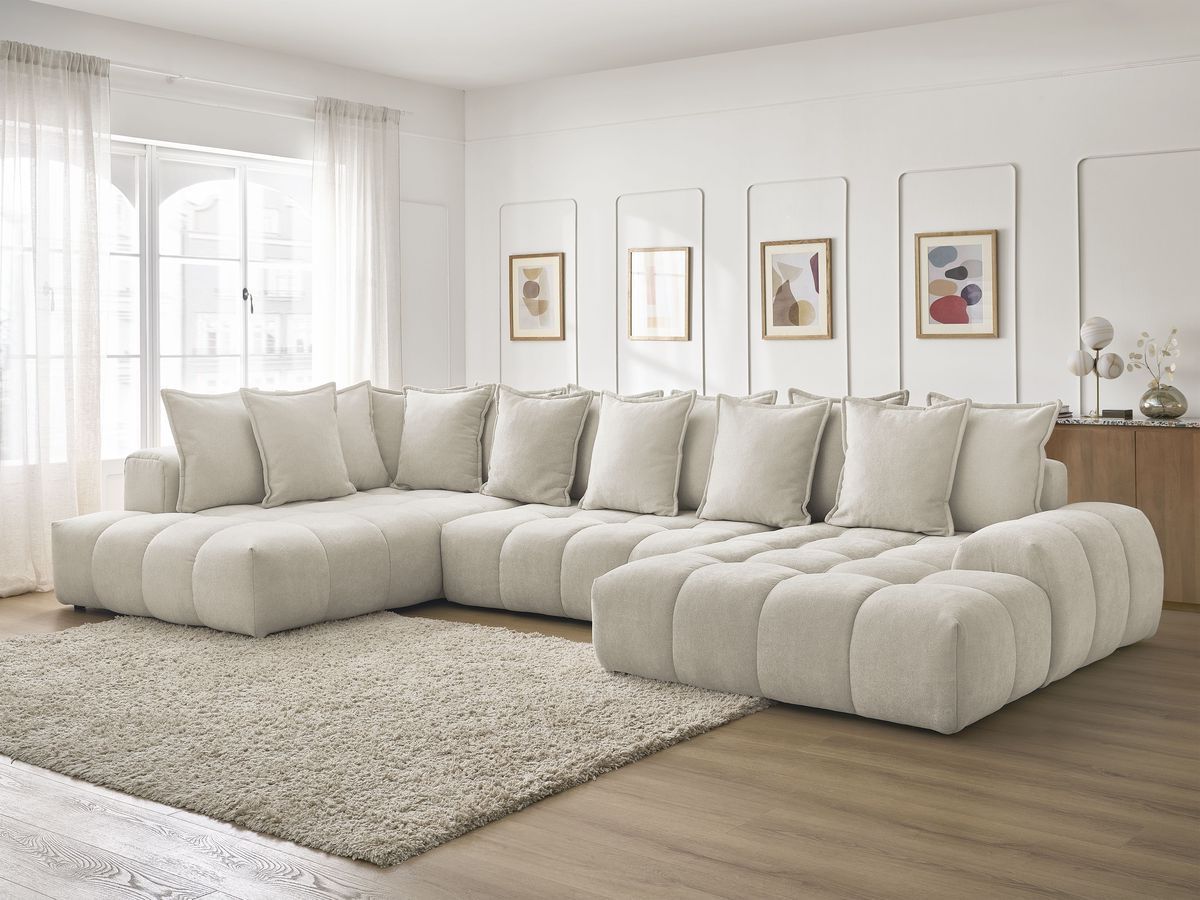 Bobochic Everest Wohnlandschaft, 14 Kissen Strukturstoff Beige Ecke rechts