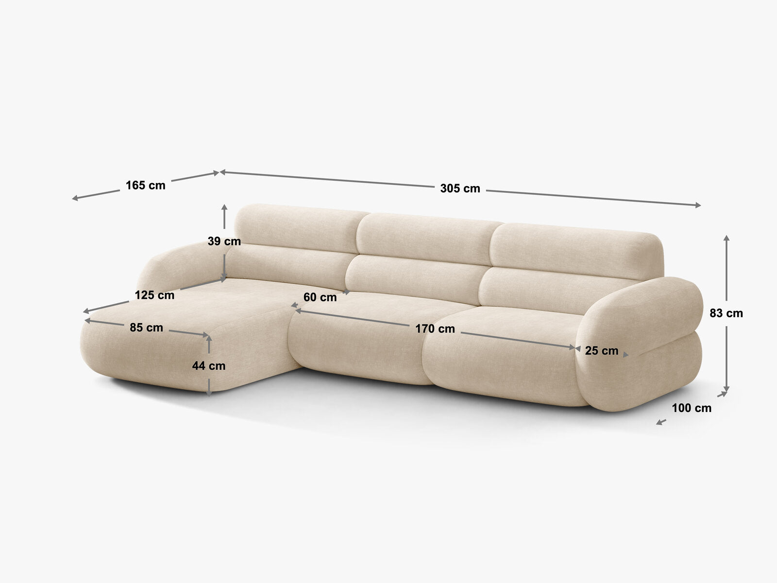 Micadoni Neo Ecksofa 4-Sitzer Rechts Chenille Golden Kirschbaum