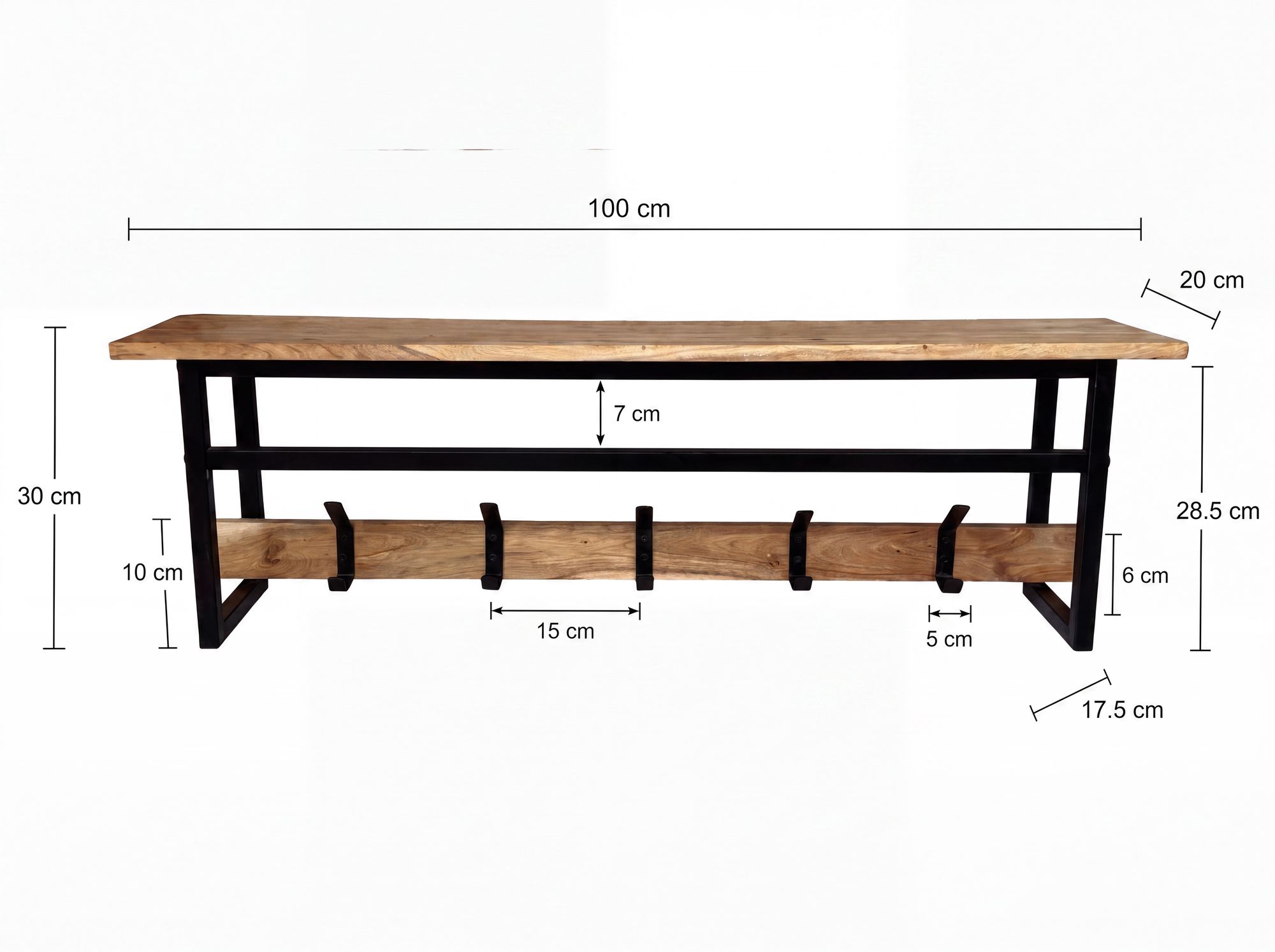Wandgarderobe Vangsnes Massivholz Schwarz Breite 100 cm