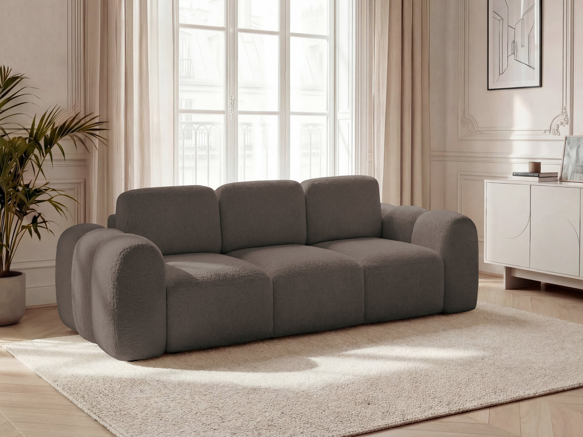Bobochic Montaigne Schlafsofa 3-Sitzer mit Bettkasten Bouclé-Stoff Braun