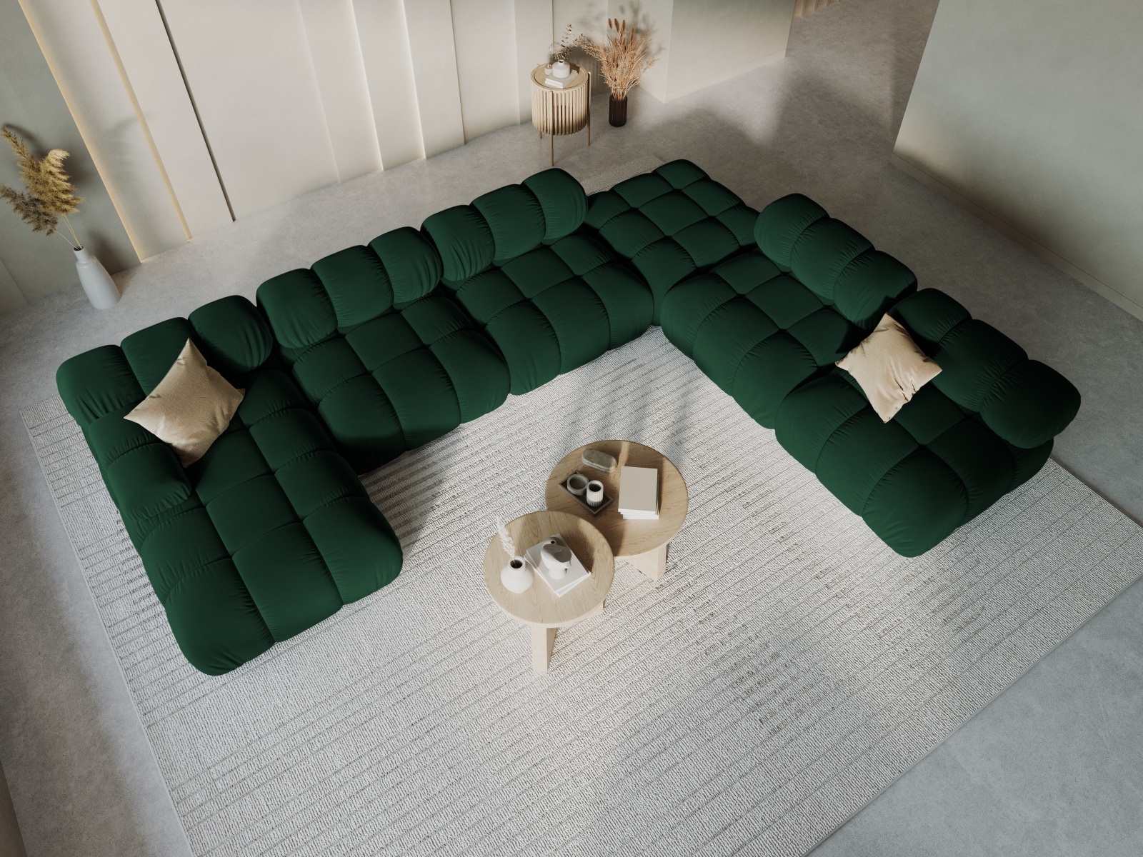 Micadoni Modulares Panorama Ecksofa Bellis 7-Sitzer Rechts Samt Bluvel Flaschengrün