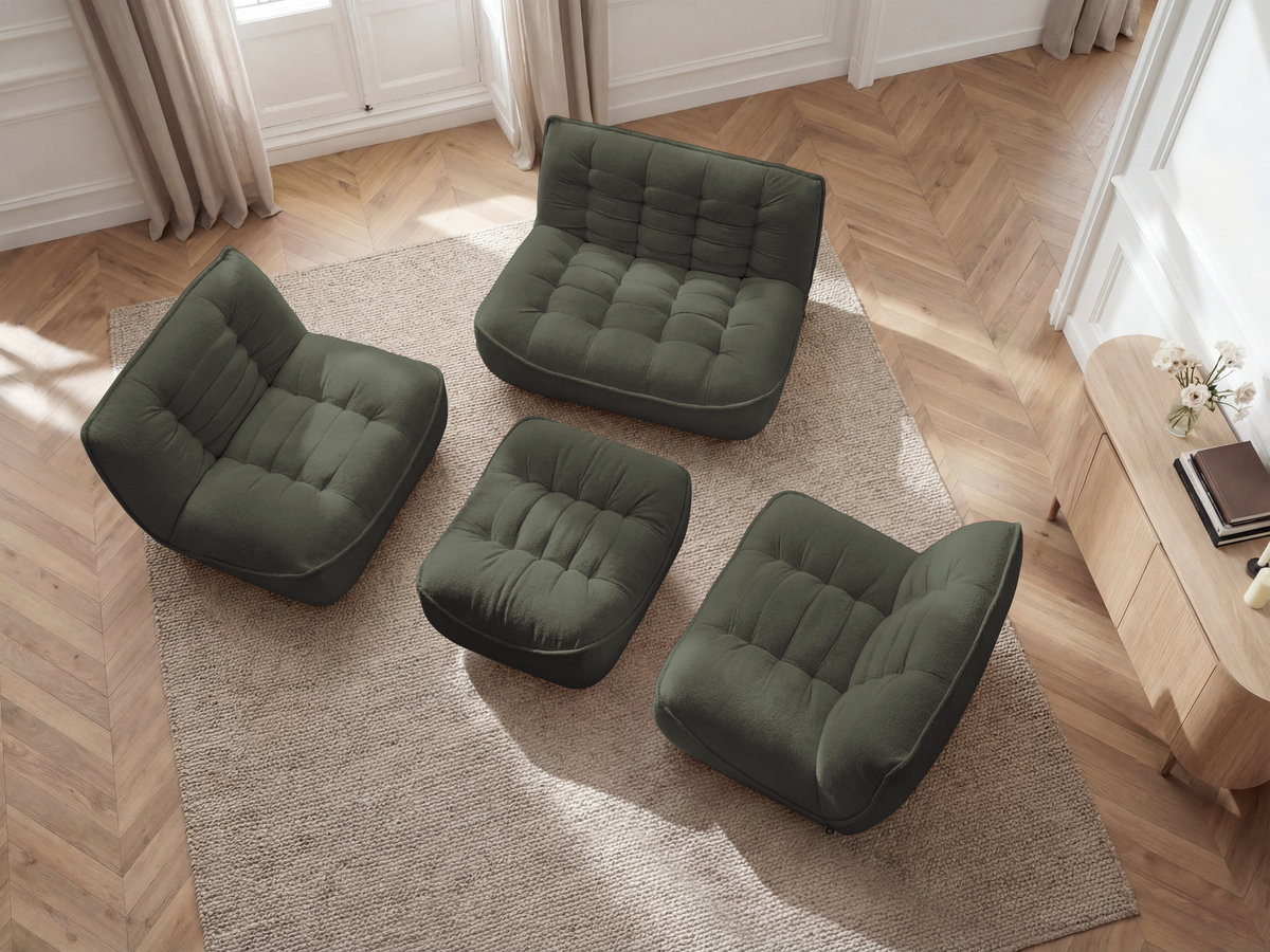 Bobochic Serena Sofa 4-Sitzer mit Pouf Melange-Stoff Grün