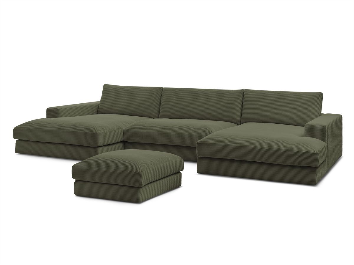 Bobochic Leonard Wohnlandschaft mit Pouf 404 × 159 cm Cordsamt Hellgrün